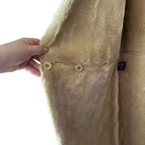 Express Y2K Vintage Suede Leather Faux Fur Lined Winter Coat Medium - Picture 5 of 15